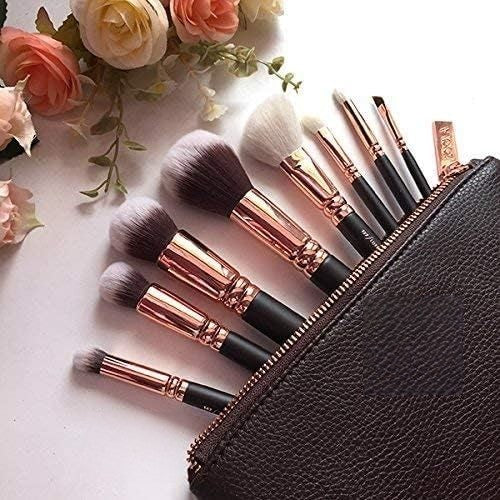 Leather Zipper Pouch Makeup Brushes Set (Pack Of 12)
