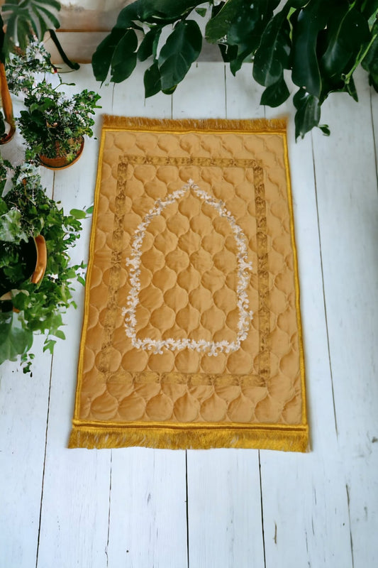 Brown Turkish Embroidery Prayer Mat on Valvet foam