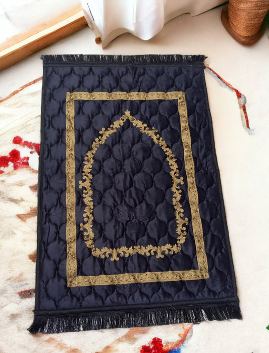 Black Turkish Embroidery Prayer Mat on Valvet foam
