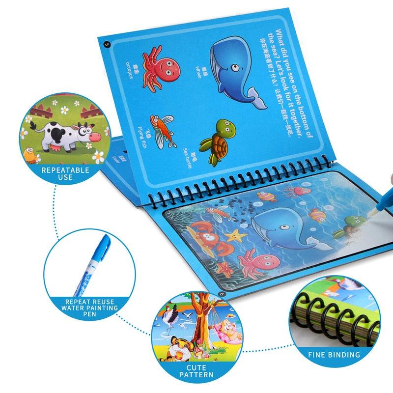 Children Magical Water Drawing Montessori Reusable Book