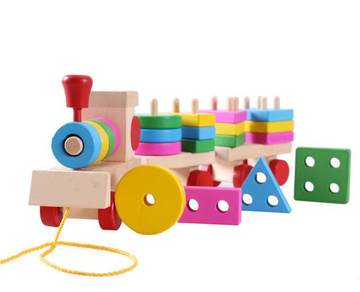 Colorful Geometric Figure Digital Wooden Train Toy