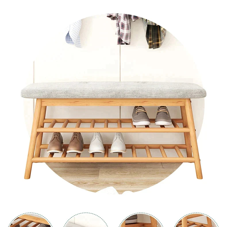 Wooden Shoe Rack With Iron Stand